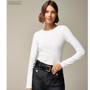 J Crew Women’s White Perfect Fit Long Sleeve Crewneck T-shirt